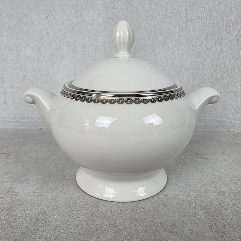Ralph Lauren Claridge Platinum Sugar Bowl Lid White China Indonesia 4.75"